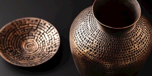 古朴铜制陶器碗与瓶