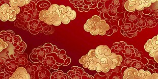 红色背景上的金色云纹图案
