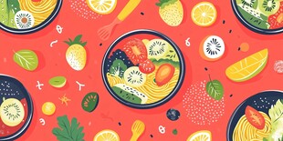 多彩水果意面料理插画