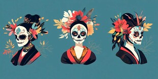 三幅墨西哥亡灵节风格插画