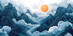 山间日出云海壮丽景观