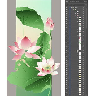 荷花条屏