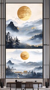中式山水日月意境装饰画