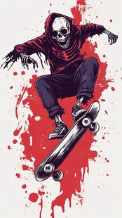 骷髅滑板者的酷炫瞬间