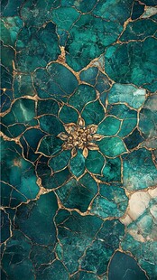 绿宝石裂纹间的金色花朵