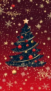 红色背景下的华丽圣诞树