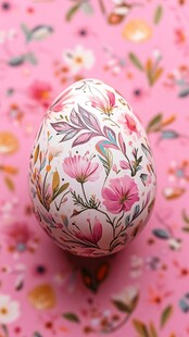彩绘花卉彩蛋 粉色背景装饰