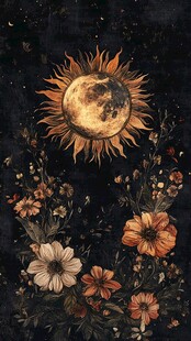 日月同辉下的花卉奇幻图