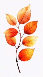 秋日橙黄树叶水彩插画