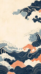 日式浮世绘风格海浪图案