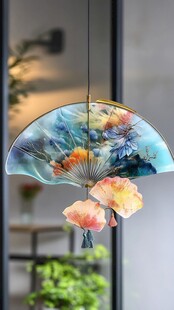 中式古风折扇花朵风挂饰