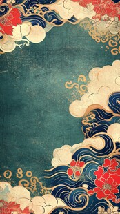 中式古典海浪花卉纹理背景