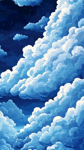 梦幻夜空下的蓬松云朵