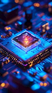 炫酷芯片特写在电路板上