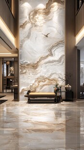 中式大厅的山水艺术背景墙