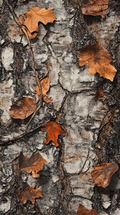 树皮上的枯叶纹理特写