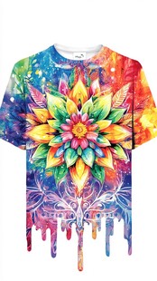 多彩花卉图案潮流T恤