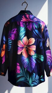 热带花卉印花男士休闲衬衫