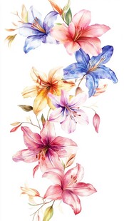 水彩百合花绚丽花卉图案