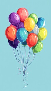 彩色气球飘飞的梦幻场景