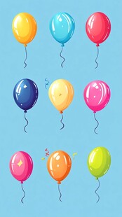 彩色气球漂浮在蓝天背景中