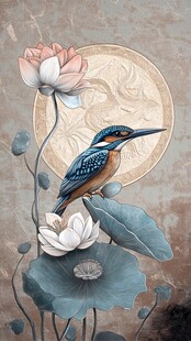 翠鸟栖荷间 古韵意悠然