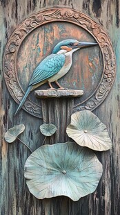 铜制翠鸟荷叶墙面装饰