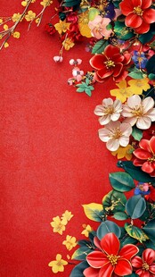 红底繁花装饰图