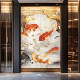 中式锦鲤入户门装饰画