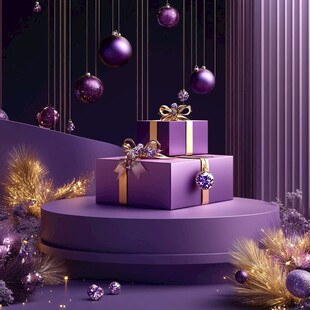 紫色圣诞礼盒装饰场景