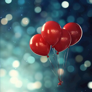 红色气球漂浮梦幻背景中
