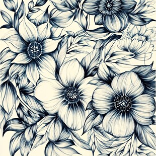 蓝白花卉手绘图案设计