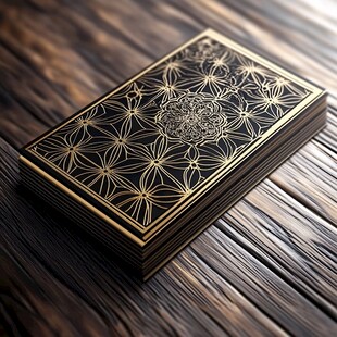 精美花纹扑克置于木纹桌面