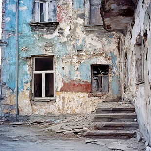 破旧斑驳的废弃建筑一角