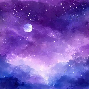 梦幻紫色星空月夜美景