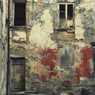 破旧斑驳的废弃建筑一角