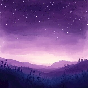 梦幻紫色星空下的山间景色