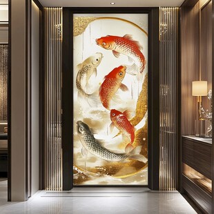 中式玄关九鲤图艺术装饰
