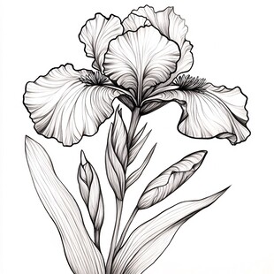 黑白鸢尾花手绘线条图