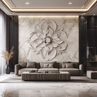 奢华客厅的立体花卉背景墙
