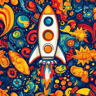 火箭穿梭于绚烂宇宙图景