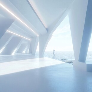 未来感白色空间与独行者