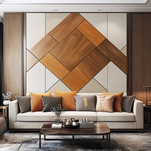 几何拼接风客厅沙发背景墙