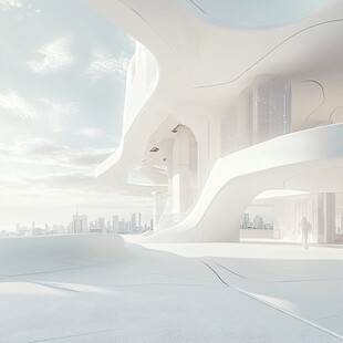 未来感白色流线型建筑空间