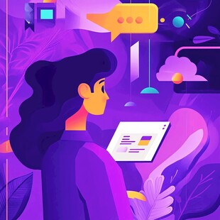 女子专注使用平板场景插画