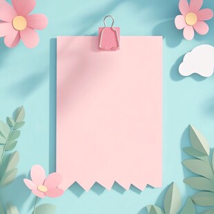 粉色便签与花朵装饰背景