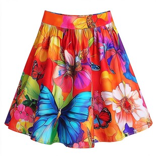 多彩花卉蝴蝶印花半身裙