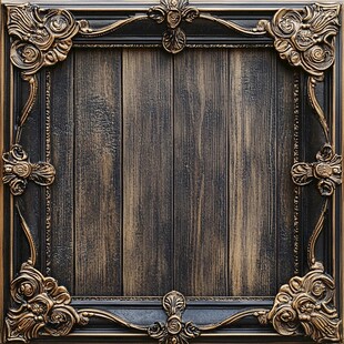 复古雕花画框与木质背景