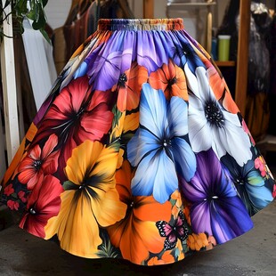 多彩花卉印花蓬蓬裙