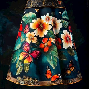 繁花蝴蝶印花复古风裙子